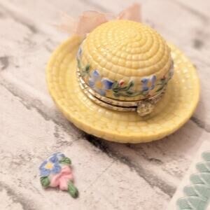 National Home Gardening Club Hat  Flowers Trinket Box Porcelain